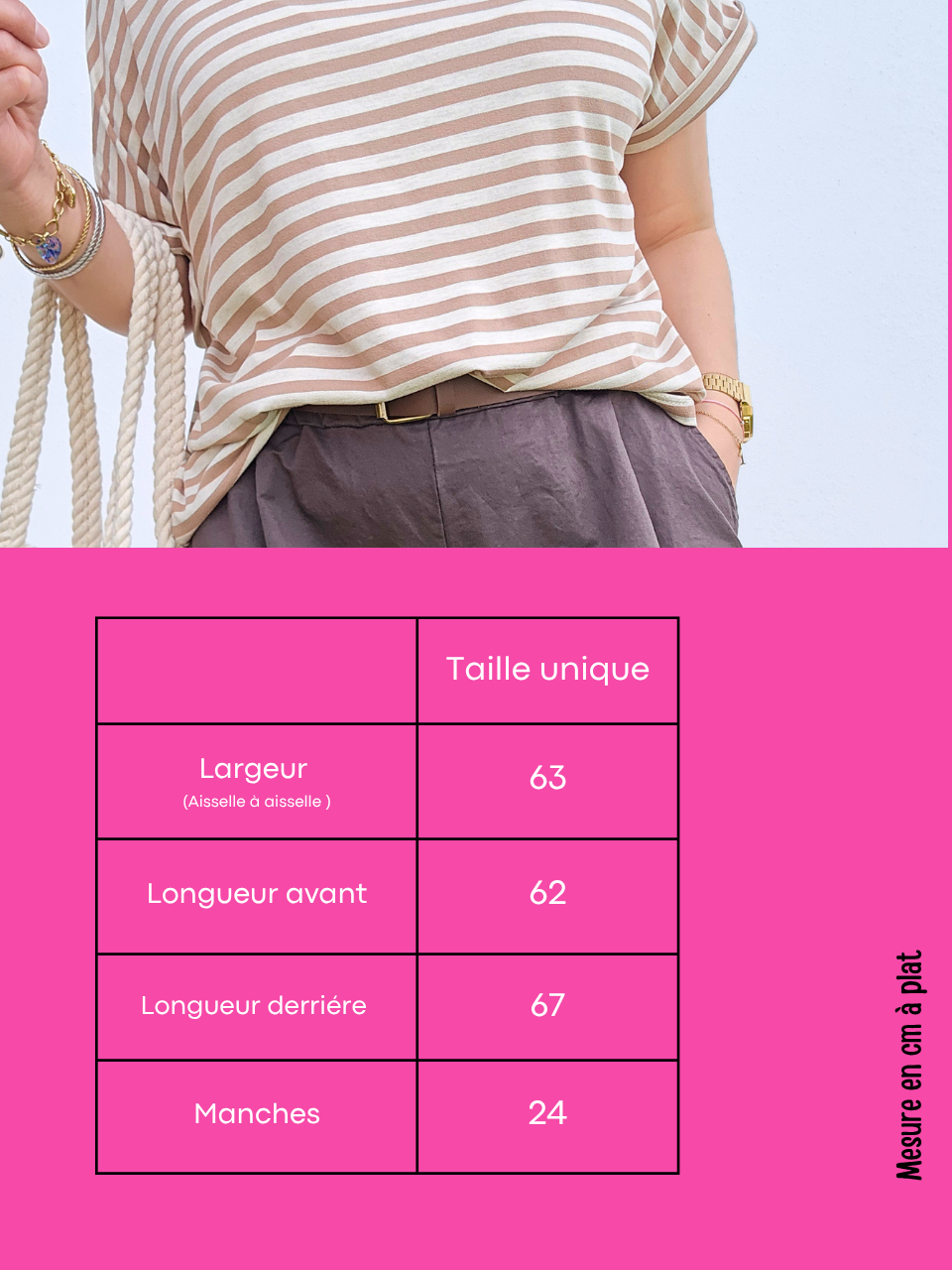 Tee-shirt rayé beige & chocolat – col bateau