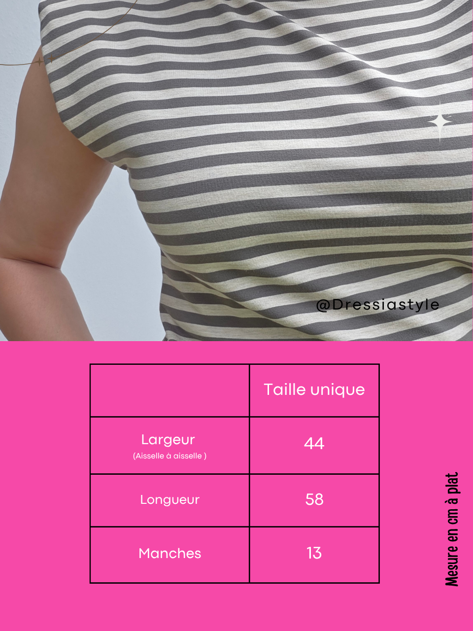 Top rayé beige et kaki à épaulettes - Taille unique