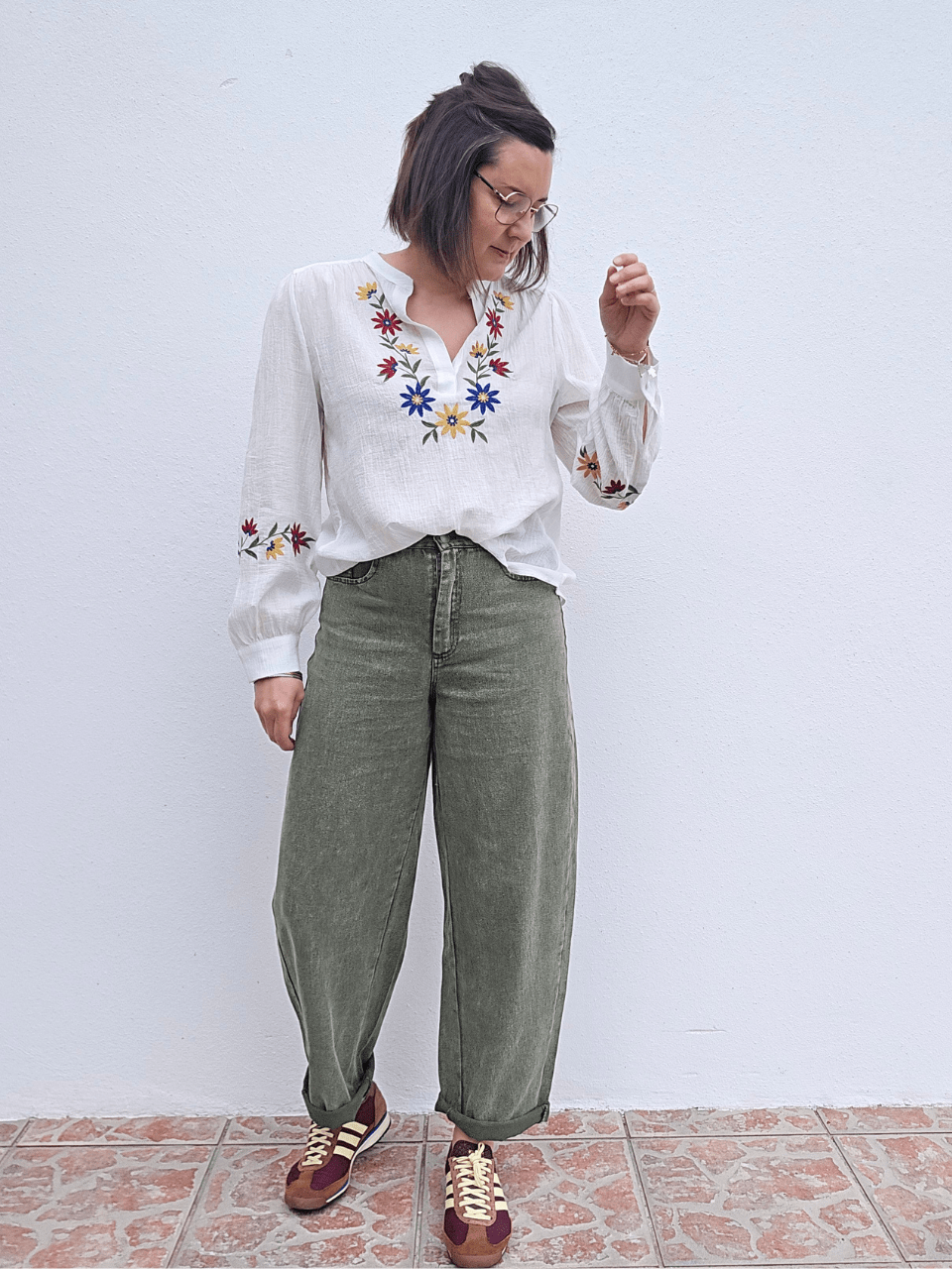 Jean femme coupe barrel kaki