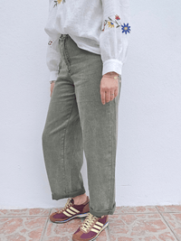 Jean femme coupe barrel kaki