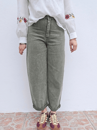 Jean femme coupe barrel kaki