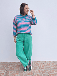 Jean femme coupe barrel vert délavé