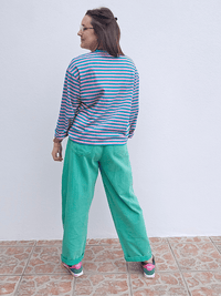 Jean femme coupe barrel vert délavé