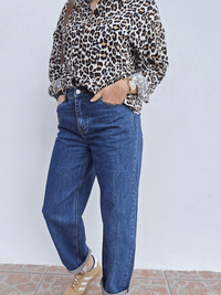 Jean barrel femme bleu brut