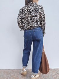 Jean barrel femme bleu brut