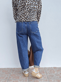 Jean barrel femme bleu brut