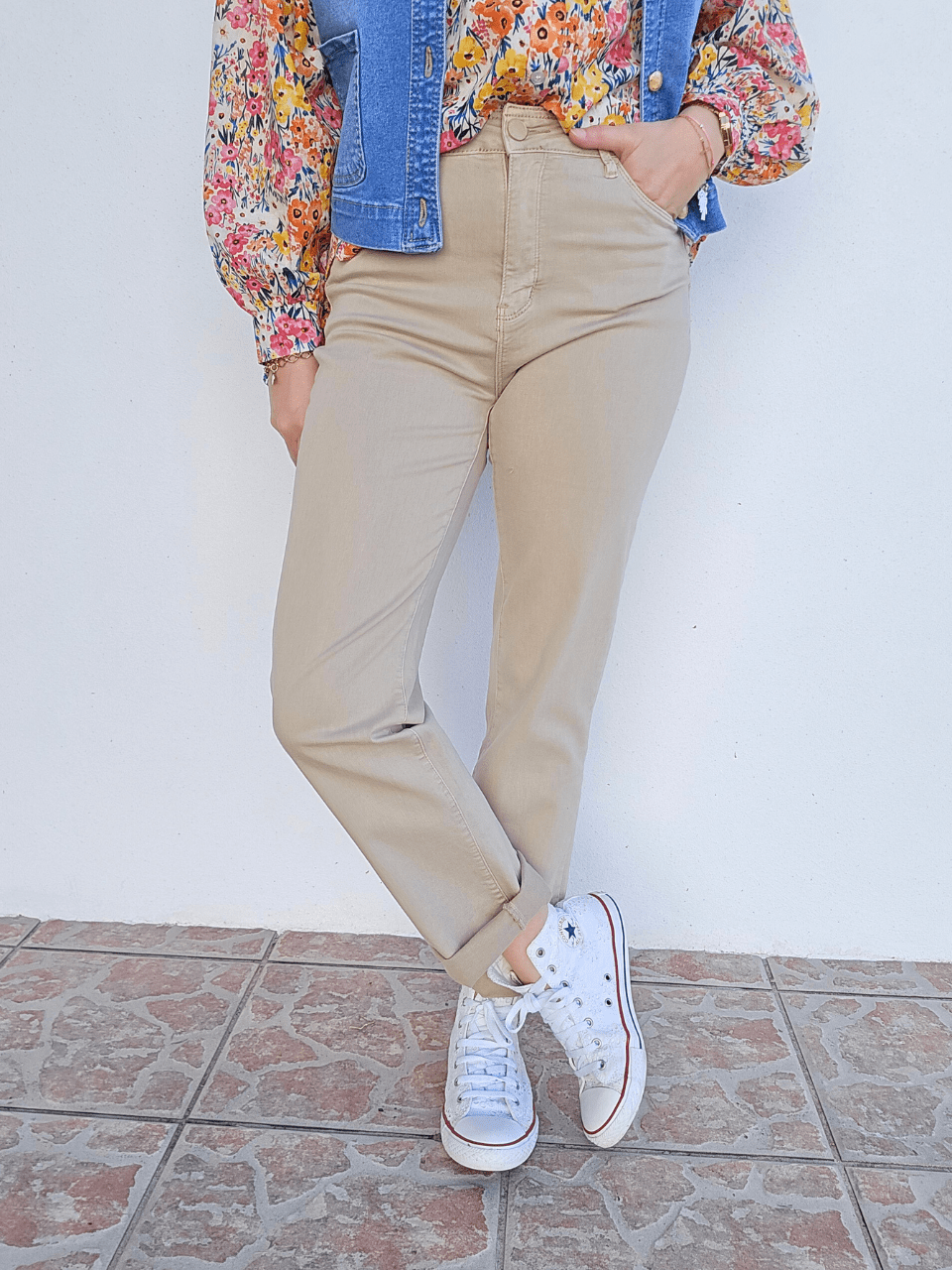Jean femme straight beige