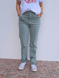 Jean femme straight vert sauge