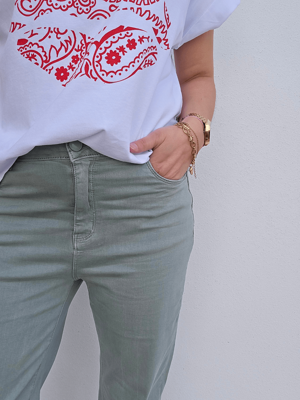 Jean femme straight vert sauge
