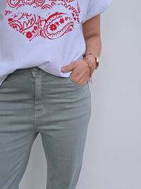 Jean femme straight vert sauge