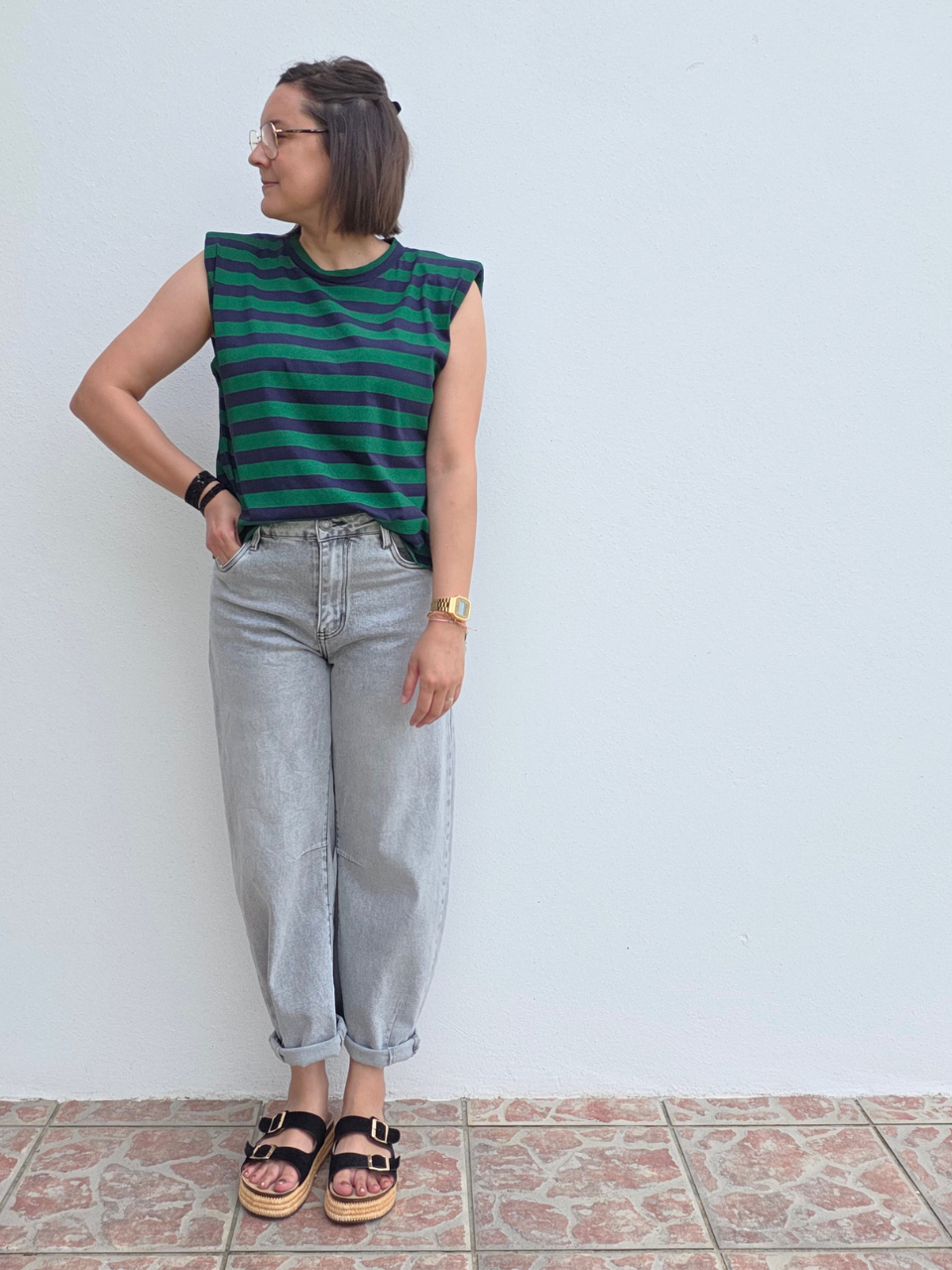 Look jean barrel gris