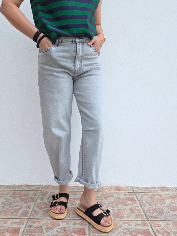 Jean barrel gris clair 