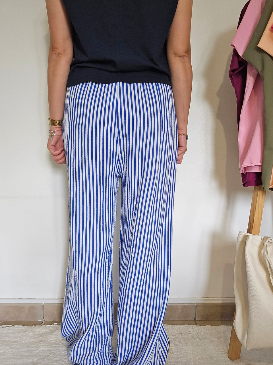 Pantalon rayé en gaze de coton – 3 coloris