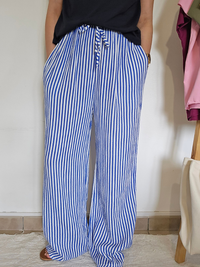 Pantalon rayé en gaze de coton – 3 coloris