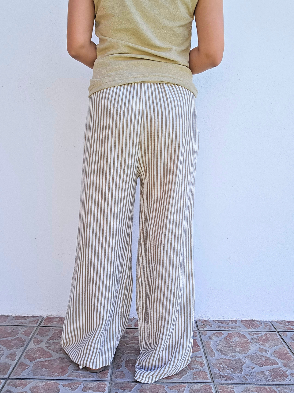 Pantalon rayé en gaze de coton – 3 coloris