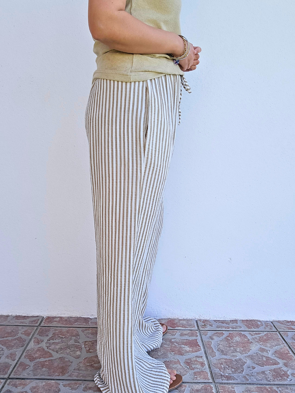 Pantalon rayé en gaze de coton – 3 coloris