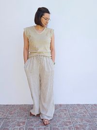 Pantalon rayé en gaze de coton – 3 coloris