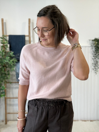 Pull manches courtes rose pâle femme taille unique