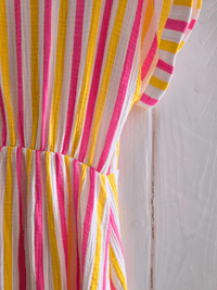 Robe courte en gaze de coton rayée – Rose & jaune vitaminé