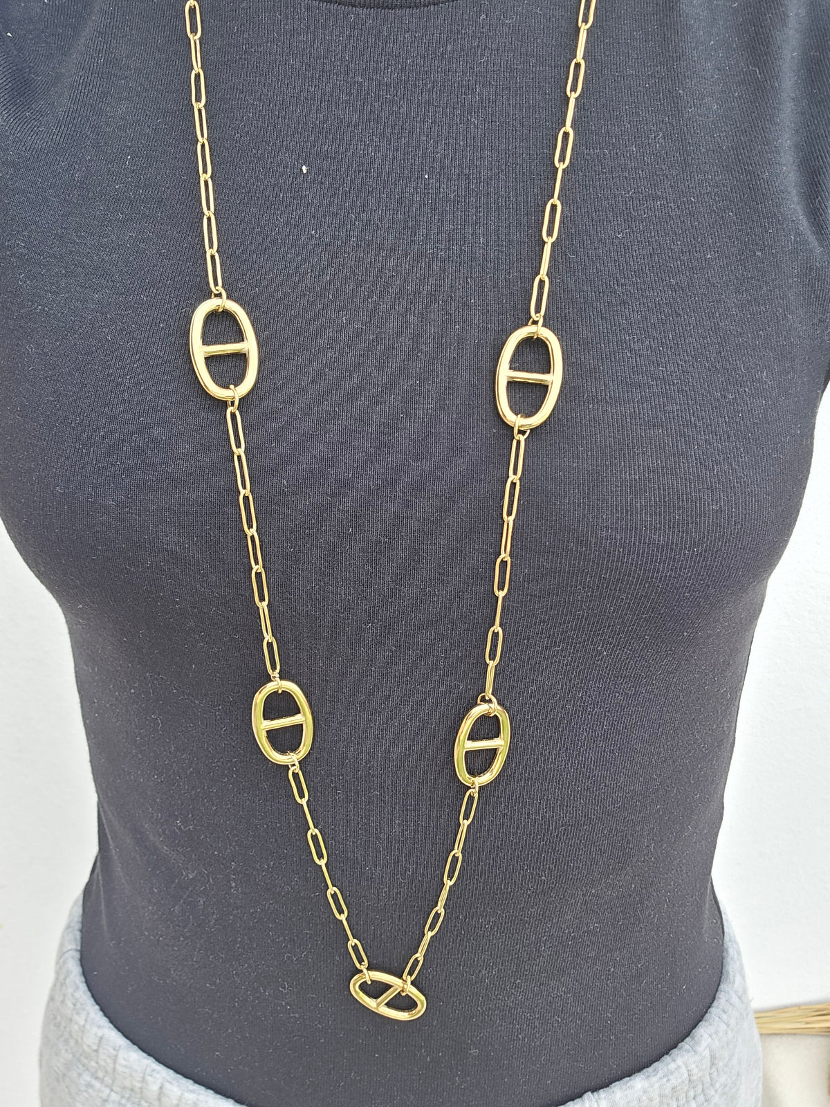 sautoir maille marine doré