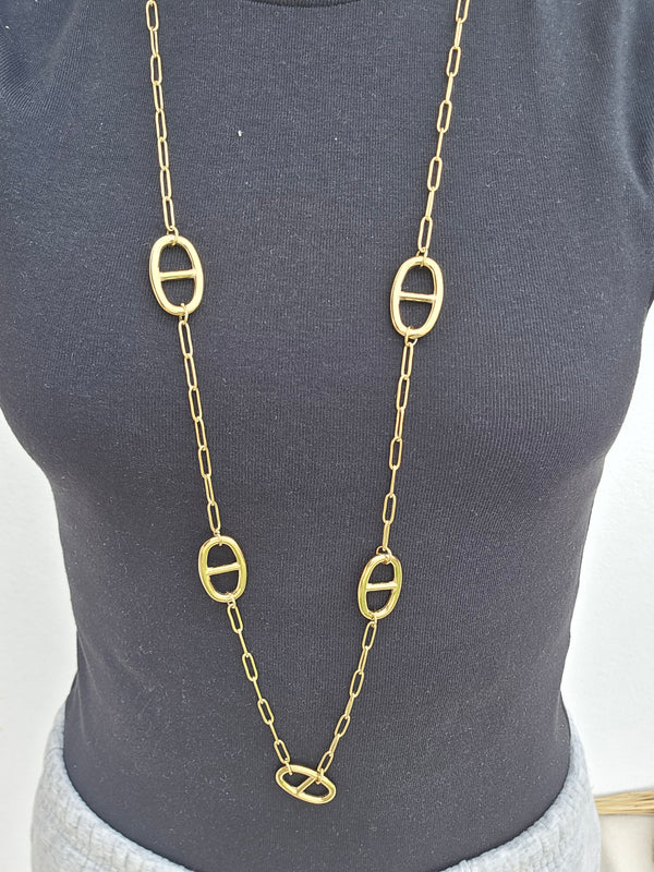 sautoir maille marine doré