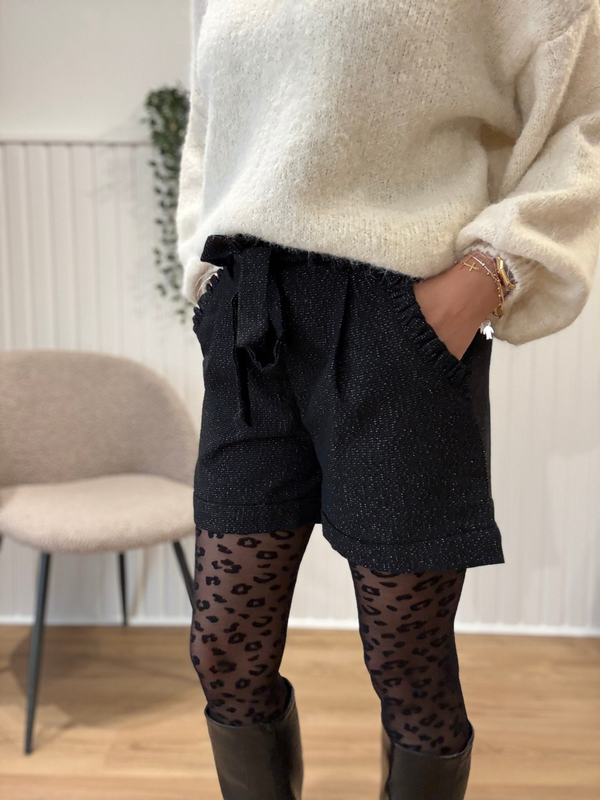 Short noir lurex argenté