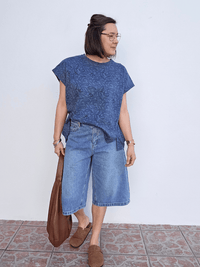 Sweat manches courtes gris femme imprimé bandana - Love By MD