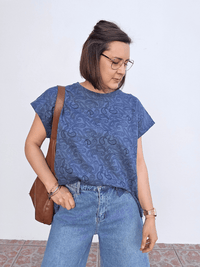 Sweat manches courtes gris femme imprimé bandana - Love By MD