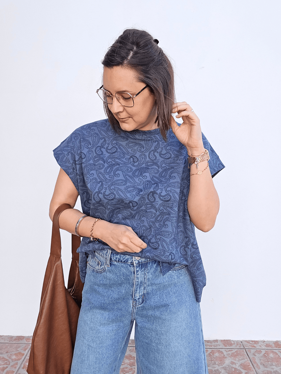 Sweat manches courtes gris femme imprimé bandana - Love By MD
