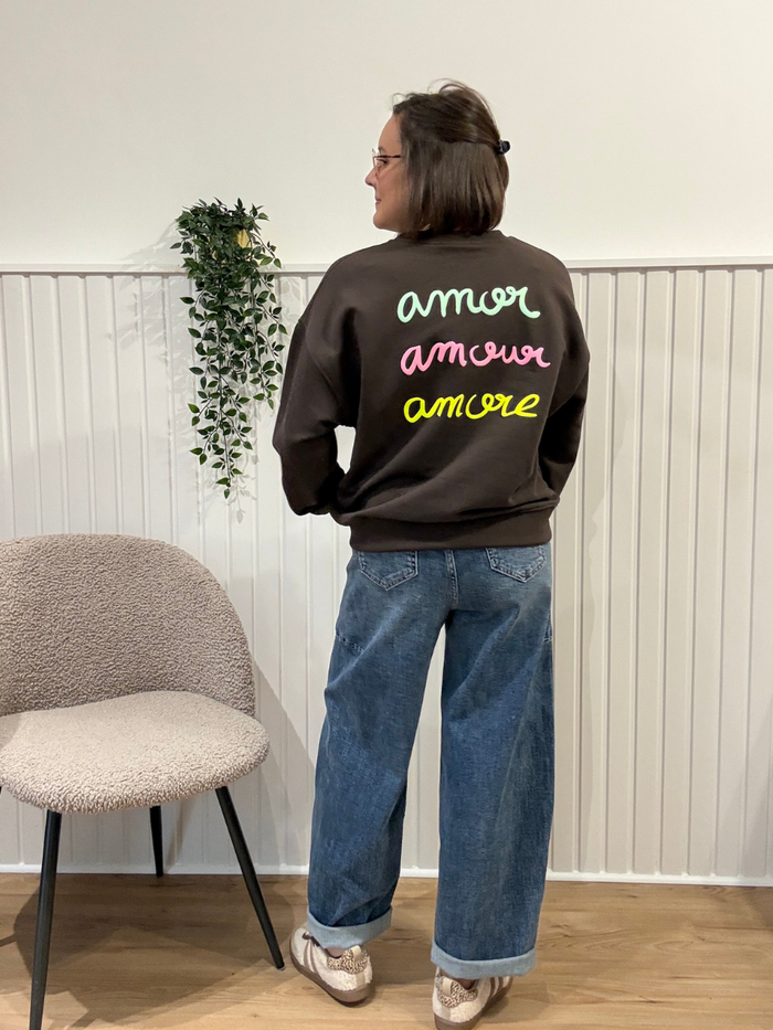 Sweat femme marrone Amour Amor Amore