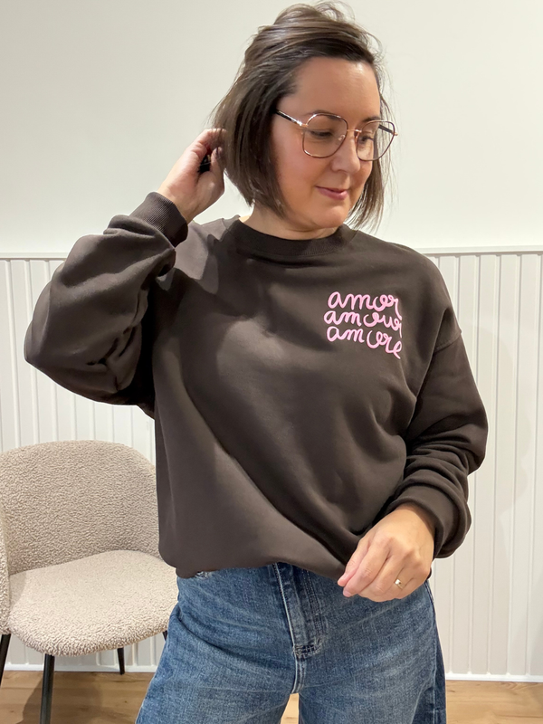 Sweat femme marrone Amour Amor Amore