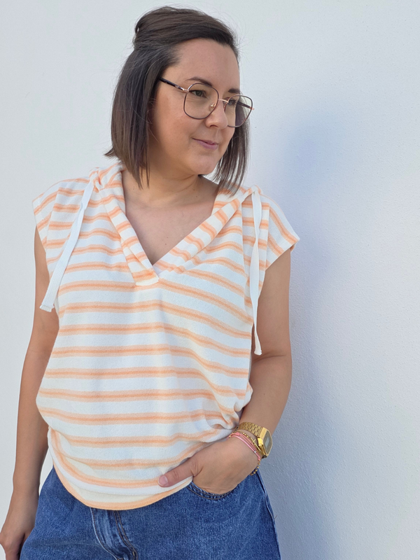 Sweat éponge rayé orange femme à capuche Love By MD
