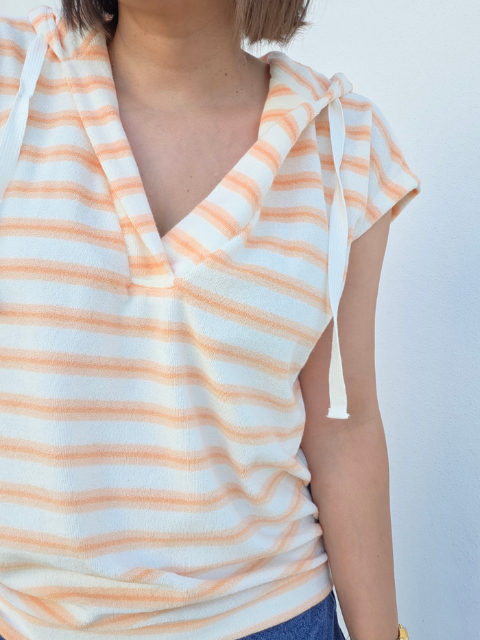 Sweat éponge rayé orange femme à capuche Love By MD