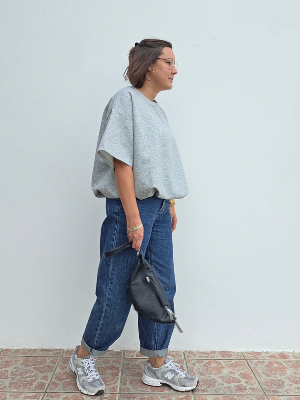 Sweat manches courtes gris oversize effet boule