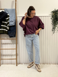 Sweat manches 3/4 femme oversize en coton – Taille unique