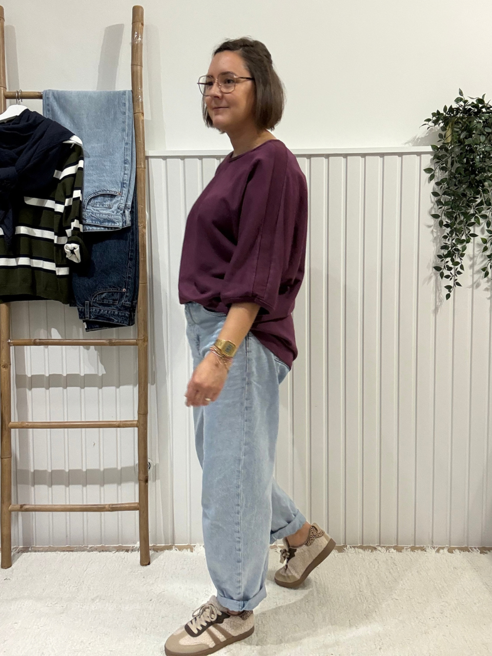 Sweat manches 3/4 femme oversize en coton – Taille unique