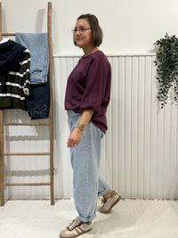 Sweat manches 3/4 femme oversize en coton – Taille unique