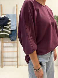 Sweat manches 3/4 femme oversize en coton – Taille unique