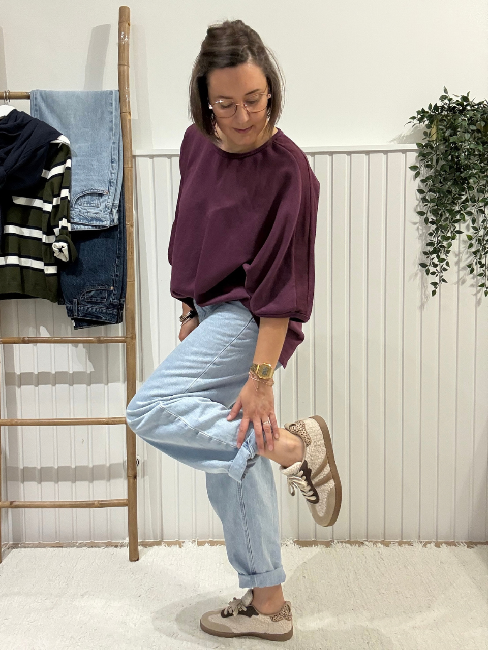 Sweat manches 3/4 femme oversize en coton – Taille unique