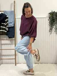 Sweat manches 3/4 femme oversize en coton – Taille unique