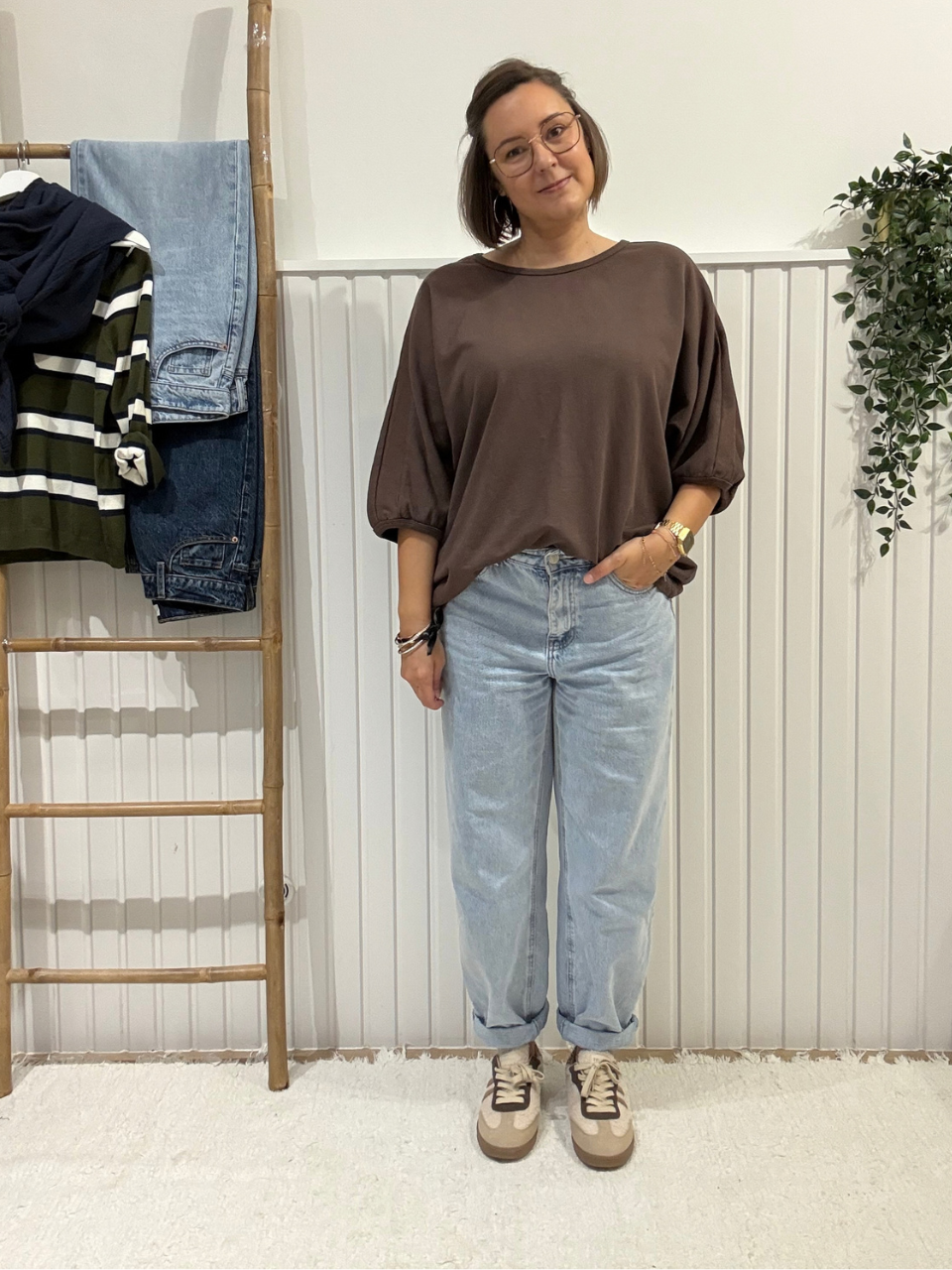 Sweat manches 3/4 femme oversize en coton – Taille unique