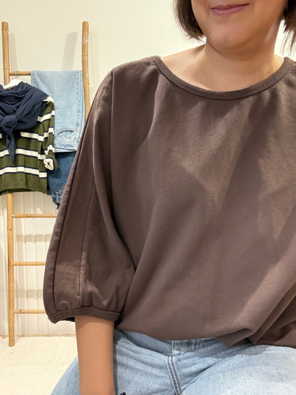 Sweat manches 3/4 femme oversize en coton – Taille unique