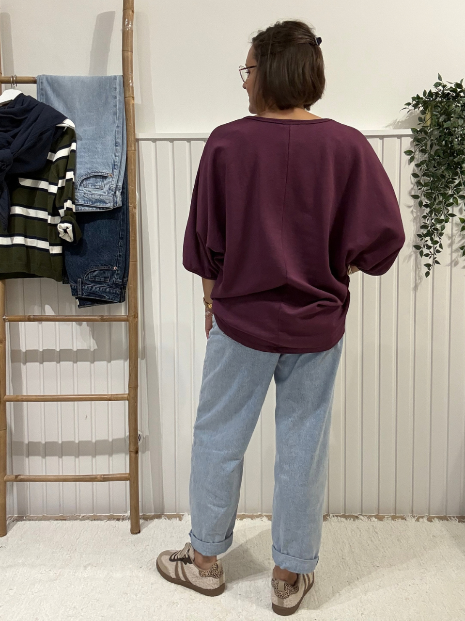 Sweat manches 3/4 femme oversize en coton – Taille unique