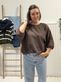 Sweat manches 3/4 femme oversize en coton – Taille unique