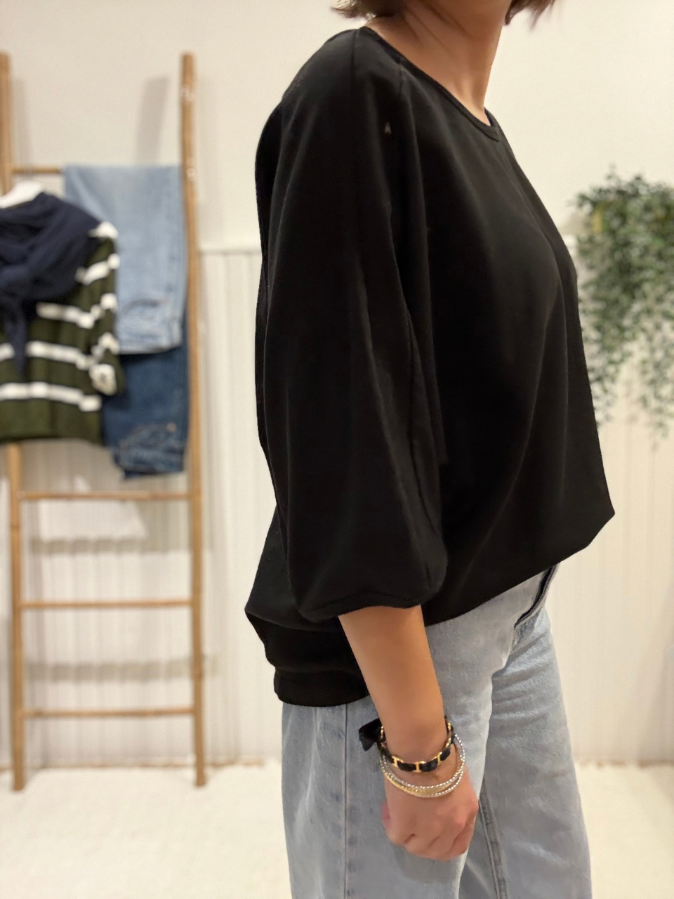 Sweat manches 3/4 femme oversize en coton – Taille unique