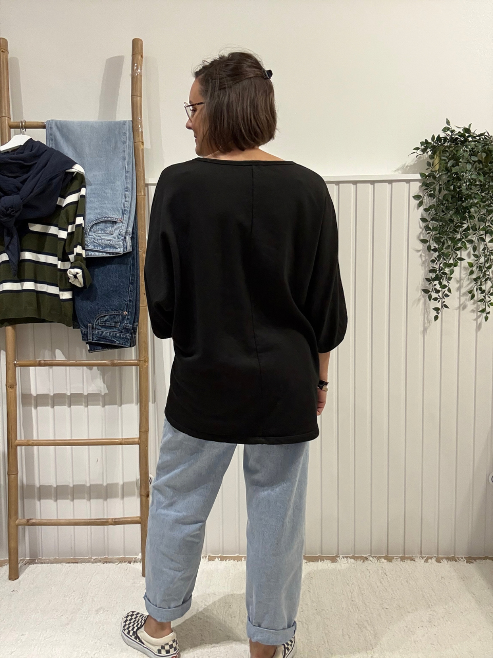 Sweat manches 3/4 femme oversize en coton – Taille unique