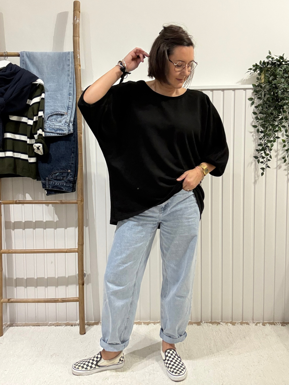Sweat manches 3/4 femme oversize en coton – Taille unique