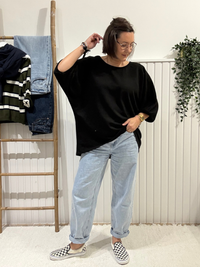 Sweat manches 3/4 femme oversize en coton – Taille unique