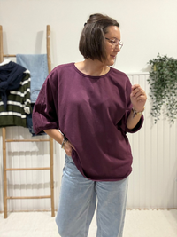 Sweat manches 3/4 femme oversize en coton – Taille unique