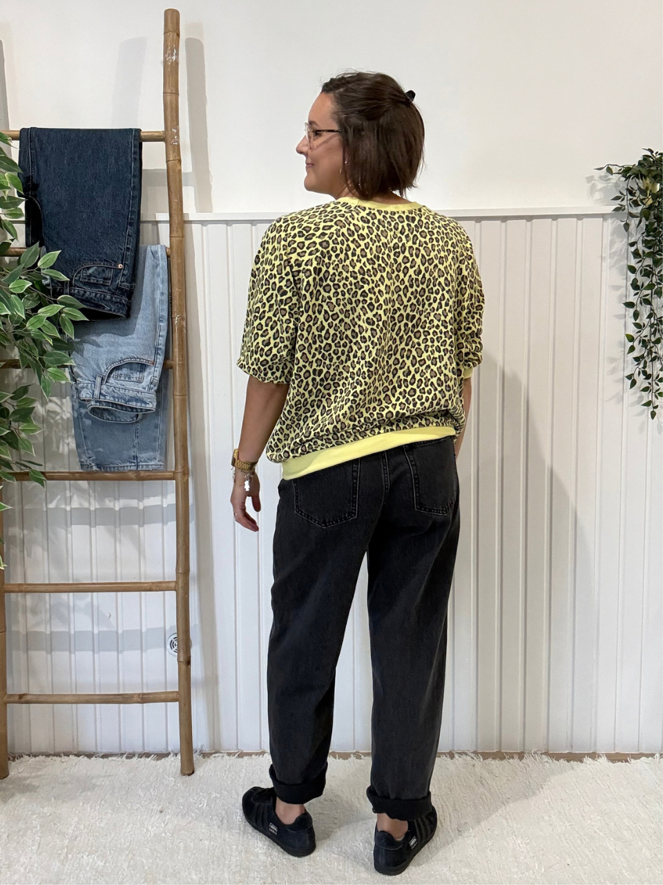 Sweat léopard jaune Amour femme manches 3/4